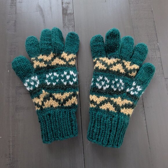 Adult Wool Green & Gold Gloves - Picture 3 of 4